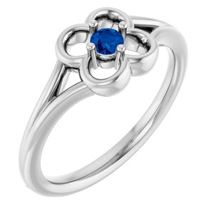 14K White Natural Blue Sapphire Youth Flower Ring