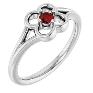 14K White Natural Mozambique Garnet Youth Flower Ring