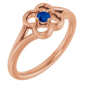 14K Rose Natural Blue Sapphire Youth Flower Ring