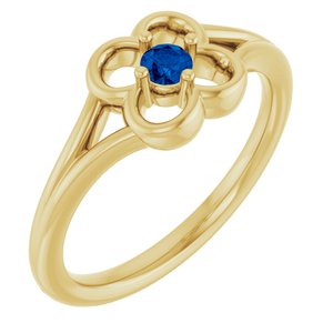 14K Yellow Natural Blue Sapphire Youth Flower Ring