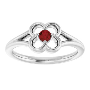 14K White Natural Mozambique Garnet Youth Flower Ring