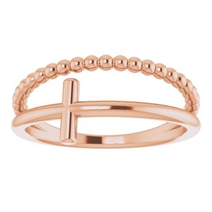 14K Rose Negative Space & Beaded Cross Ring