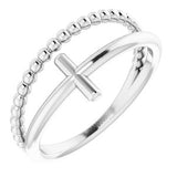 Sterling Silver Negative Space & Beaded Cross Ring