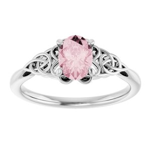 14K White Natural Pink Morganite Celtic-Inspired Ring