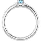 14K White Natural Aquamarine Youth Solitaire Ring
