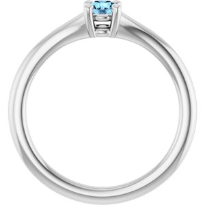 14K White Natural Aquamarine Youth Solitaire Ring