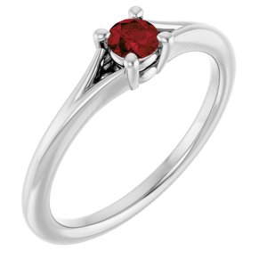 14K White Natural Mozambique Garnet Youth Solitaire Ring