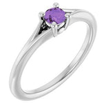14K White Natural Amethyst Youth Solitaire Ring