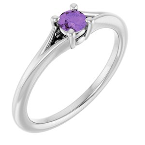 14K White Natural Amethyst Youth Solitaire Ring