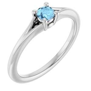 14K White Natural Aquamarine Youth Solitaire Ring