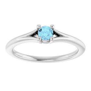 14K White Natural Aquamarine Youth Solitaire Ring