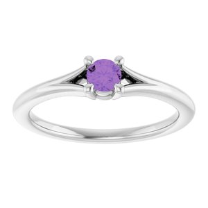 14K White Natural Amethyst Youth Solitaire Ring