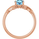 14K Rose 6 mm Round Natural Aquamarine Ring