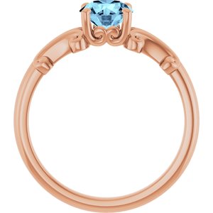 14K Rose 6 mm Round Natural Aquamarine Ring