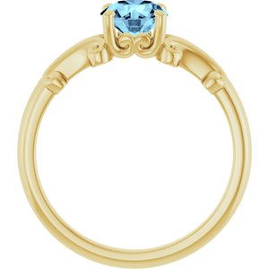 14K Yellow 6 mm Round Natural Aquamarine Ring
