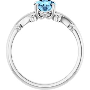 Platinum 6 mm Round Natural Aquamarine Ring