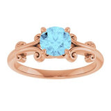 14K Rose 6 mm Round Natural Aquamarine Ring