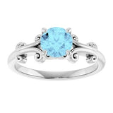 14K White 6 mm Round Natural Aquamarine Ring