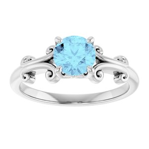 Platinum 6 mm Round Natural Aquamarine Ring