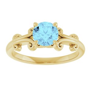 14K Yellow 6 mm Round Natural Aquamarine Ring