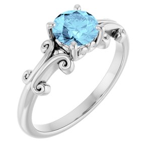 14K White 6 mm Round Natural Aquamarine Ring