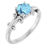 Platinum 6 mm Round Natural Aquamarine Ring