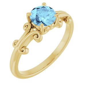 14K Yellow 6 mm Round Natural Aquamarine Ring