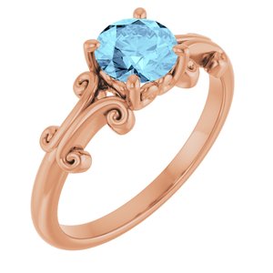 14K Rose 6 mm Round Natural Aquamarine Ring