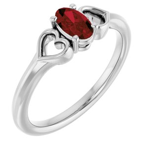 14K White Natural Mozambique Garnet Youth Heart Ring