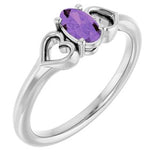 14K White Natural Amethyst Youth Heart Ring