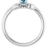 14K White Natural Aquamarine Youth Heart Ring