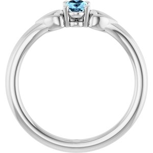 14K White Natural Aquamarine Youth Heart Ring