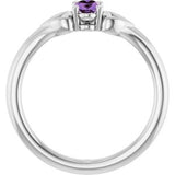 14K White Natural Amethyst Youth Heart Ring