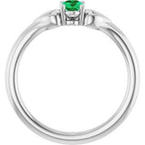 14K White Natural Emerald Youth Heart Ring
