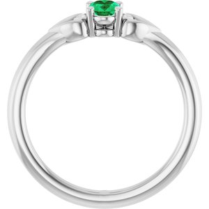14K White Natural Emerald Youth Heart Ring