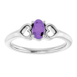 14K White Natural Amethyst Youth Heart Ring