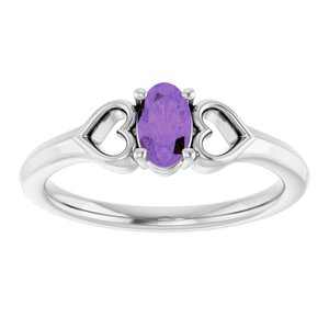 14K White Natural Amethyst Youth Heart Ring