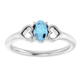 14K White Natural Aquamarine Youth Heart Ring