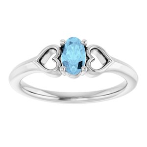 14K White Natural Aquamarine Youth Heart Ring