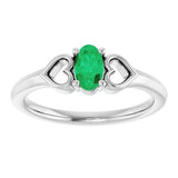 14K White Natural Emerald Youth Heart Ring