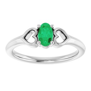 14K White Natural Emerald Youth Heart Ring