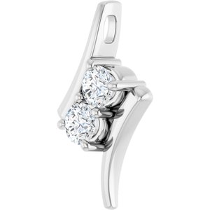 14K White 1/2 CTW Natural Diamond Two-Stone Pendant