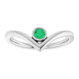 14K White Lab-Grown Emerald Bezel-Set V Ring