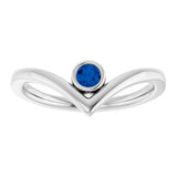 14K White Lab-Grown Blue Sapphire Bezel-Set V Ring