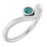 14K White Lab-Grown Alexandrite Bezel-Set V Ring