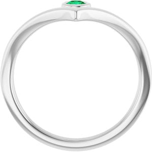 14K White Lab-Grown Emerald Bezel-Set V Ring