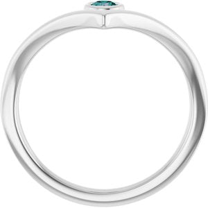 14K White Lab-Grown Alexandrite Bezel-Set V Ring