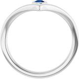 14K White Lab-Grown Blue Sapphire Bezel-Set V Ring