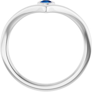 14K White Lab-Grown Blue Sapphire Bezel-Set V Ring