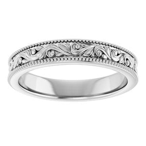 14K White 3.2 mm Milgrain Edge Floral Flat Band Size 5